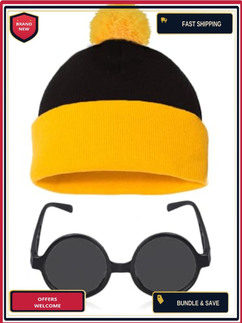 Knit Beanie Hat and Glasses Set Halloween Cosplay Party Costume